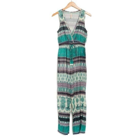 RAGA Caravan Sleeveless V-Neck Printed Jumpsuit Teal Small - Picture 2 of 2